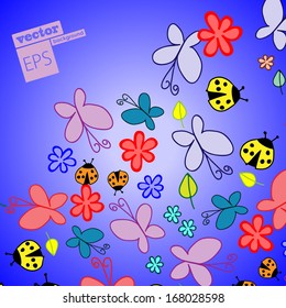 butterflies. flowers. ladybug