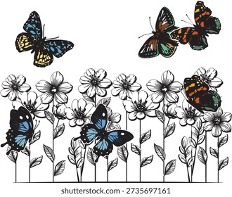 butterflies with flowers in line 2
