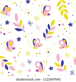 Butterflies flowers nature seamless pattern