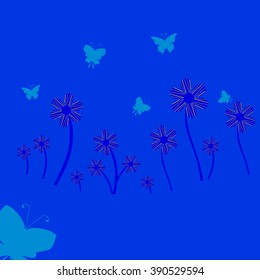 butterflies and flowers on abstract background,vector illustration