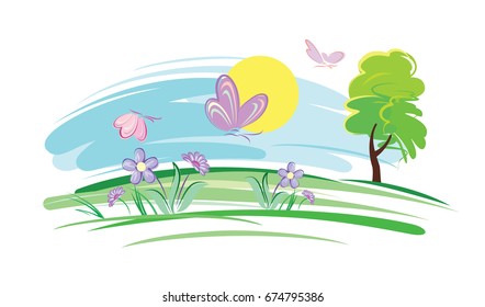 Butterflies and flowers on a meadow