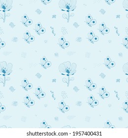 Butterflies and Flowers outline seamless pattern