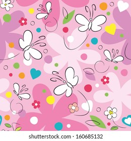 butterflies and flowers pattern on pink background