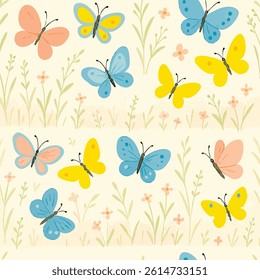 Butterflies and flowers pattern on a white background