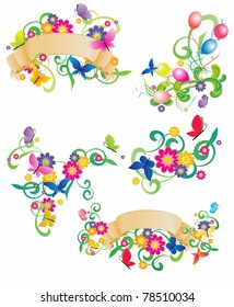 butterflies and flowers retro banners set