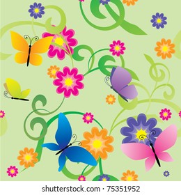 butterflies and flowers seamless background