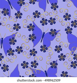 Butterflies and flowers seamless background, vector illustration