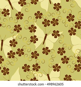 Butterflies and flowers seamless background, vector illustration