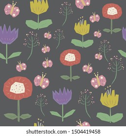 Butterflies and flowers, seamless pattern