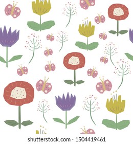 Butterflies and flowers, seamless pattern