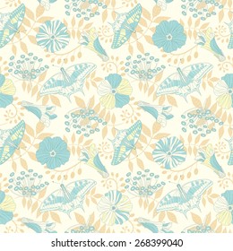 butterflies and flowers in seamless pattern