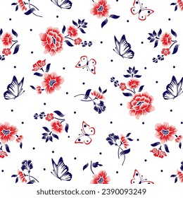 Butterflies and Flowers with Small polka dot pattern,vector working