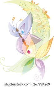 Butterflies and flowers, spring and summer season. Artistic vector illustration with transparencies, pastel colors