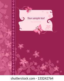 Butterflies fly against the flowers. Retro swirls graceful background. Maybe postcard. You can insert the label.
