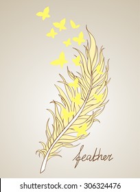 Butterflies fly from delicate feather