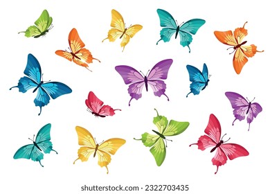 Butterflies. Flying colorful butterflies on white background. Isolated. Vector illustration