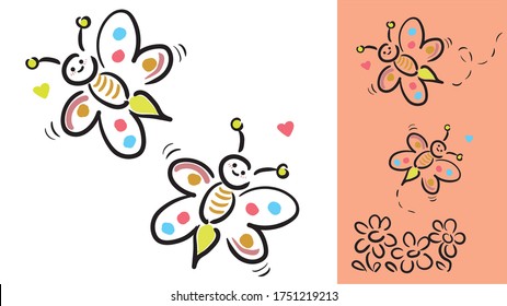 butterflies flying cute drawing for kids spring cartoon illustration