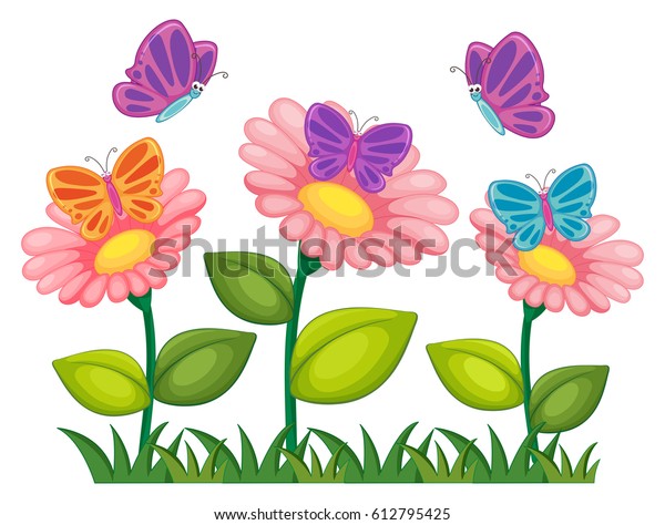 花園で飛ぶ蝶のイラスト のベクター画像素材 ロイヤリティフリー 612795425