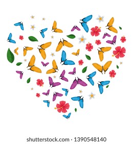 butterflies flying and flowers pattern with heart shape