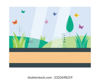 Butterflies flying in the garden in the greenhouse, the insect type animal has colorful wings, zoo vector illustration.