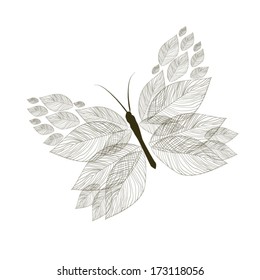  butterflies flying leaves isolated on white background. vector