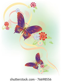 Butterflies flying in meadow