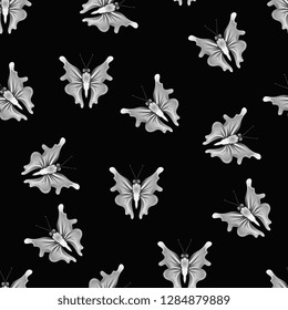 Butterflies. Flying moths. Seamless pattern of flying butterflies. Vector graphics