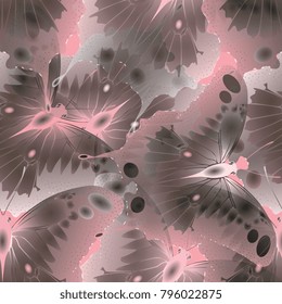 Butterflies. Flying moths. Seamless pattern of flying butterflies. Vector graphics