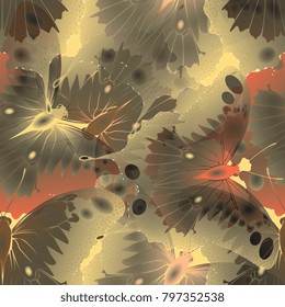 Butterflies. Flying moths. Seamless pattern of flying butterflies. Vector graphics. Background of red yellow butterflies