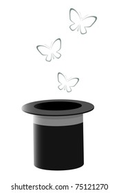 Butterflies flying out of a wizard hat