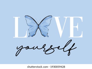 butterflies flying shape vector design.love  yourself message with watercolor butterfly vector margarita mariposa stationery,mug,t shirt,phone case fashion slogan style spring summer sticker 