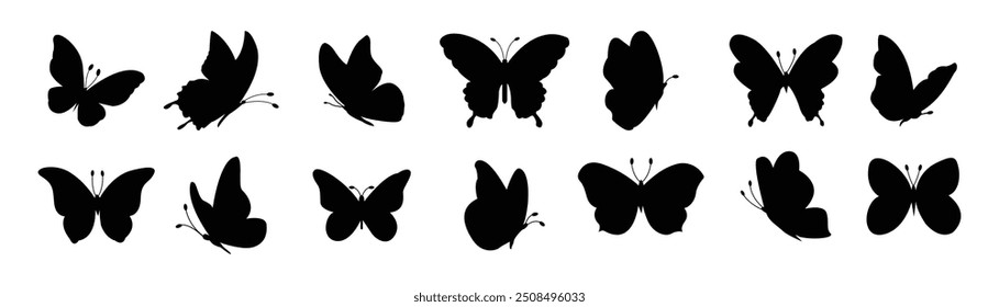 butterflies Flying silhouette black set, Flaying butterflies vector collection isolated on white background. Use for graphic design, web and mobile app.