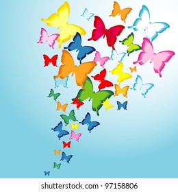 Butterflies flying towards the light
