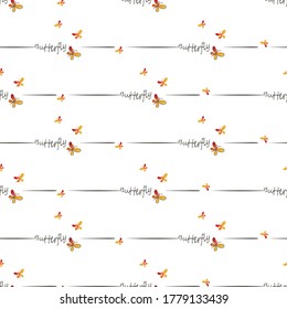 Butterflies flying. Vector striped background, butterfly isolated. Seamless pattern