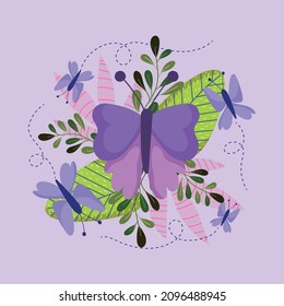 butterflies and foliage nature cartoon