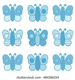Butterflies in Gingham and Polka Dots, baby critters in pastel aqua check and polka dots for scrapbooks, albums, baby books. EPS8 compatible.