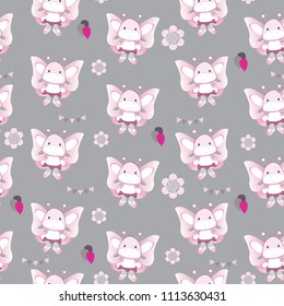 Butterflies Girly Pattern Vector, Seamless