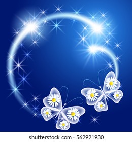 Butterflies with glowing firework and sparkle stars 