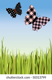 butterflies, grass. A4, Illustrator 8 eps vector.