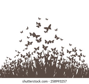 butterflies and grass vector silhouette