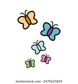 Butterflies hand drawn doodle icon. butterflies that flutter around in beautiful colors. Butterfly animal design elements that can be used for various purposes