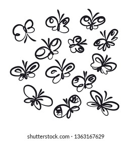 Butterflies hand drawn outline illustrations set. Spring insects line art drawing. Exotic summer bugs flying isolated design elements pack. Invitation, greeting card, scrapbook decoration