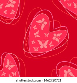 Butterflies in the heart. Seamless pattern. Vector graphics