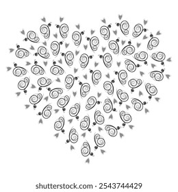 Butterflies and hearts Heart shaped background Texture in grayscale. Thematic cards or leaflets idea