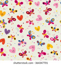 butterflies and hearts seamless pattern