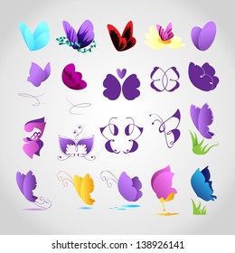 Butterflies Icons - Set - Isolated On Gray Background - Vector Illustration, Graphic Design Editable For Your Design. Butterflies Logo 