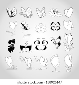 Butterflies Icons - Set - Isolated On Gray Background - Vector Illustration, Graphic Design Editable For Your Design. Butterflies Logo 