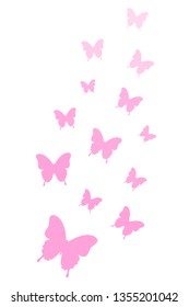 Butterflies isolated on white background. Butterflies trail. Butterfly background. Vector illustration