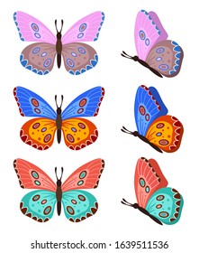 Butterflies isolated on white background. Colored butterflies. Pretty vector butterfly set with spring palette for child.