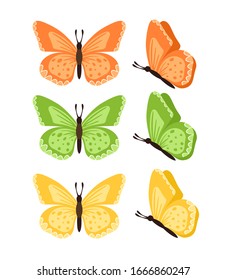 Butterflies isolated on white background. Colored butterflies. Pretty vector butterfly set with spring palette for child.